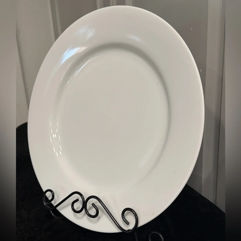 Crate&Barrel Elegant Ceramic White Chop 12” Dinner Serving Plates Set (2)